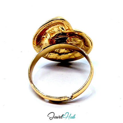 Gold - Plated Spiral Shell Zinc Ring – Textured Swirl Accent with Adjustable Fit (UK O–Q) - JewelHub.co.uk