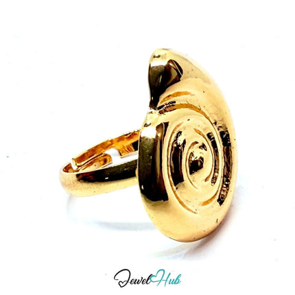 Gold - Plated Spiral Shell Zinc Ring – Textured Swirl Accent with Adjustable Fit (UK O–Q) - JewelHub.co.uk
