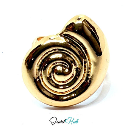 Gold - Plated Spiral Shell Zinc Ring – Textured Swirl Accent with Adjustable Fit (UK O–Q) - JewelHub.co.uk