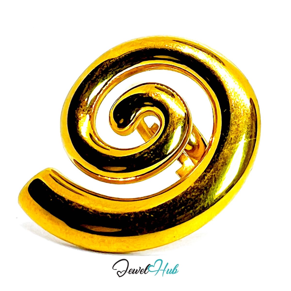 Gold - Plated Spiral Zinc Alloy Ring – Adjustable Statement Coil for Bold Presence | Size P–R - JewelHub.co.uk