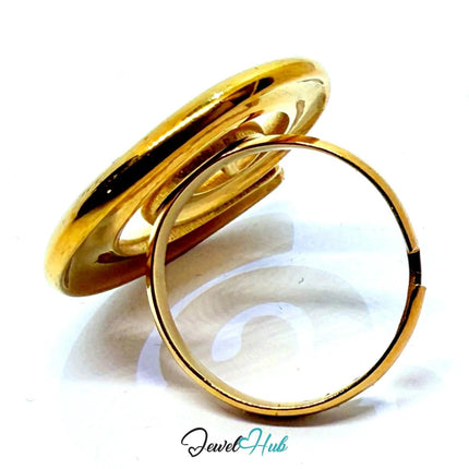 Gold - Plated Spiral Zinc Alloy Ring – Adjustable Statement Coil for Bold Presence | Size P–R - JewelHub.co.uk