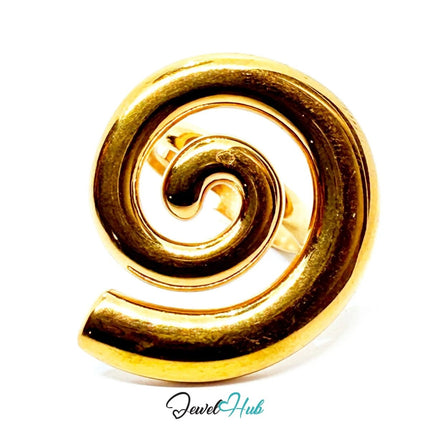Gold - Plated Spiral Zinc Alloy Ring – Adjustable Statement Coil for Bold Presence | Size P–R - JewelHub.co.uk