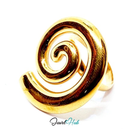 Gold - Plated Spiral Zinc Alloy Ring – Adjustable Statement Coil for Bold Presence | Size P–R - JewelHub.co.uk