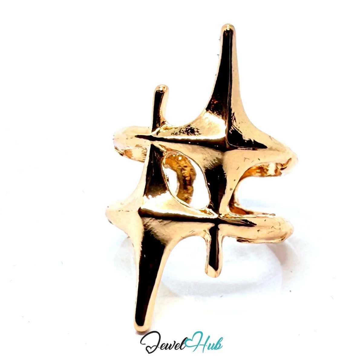 Gold - Plated Starburst Prong Zinc Ring with Sculptural Geometry – Bold Statement Band for Gen Z Stylists - JewelHub.co.uk