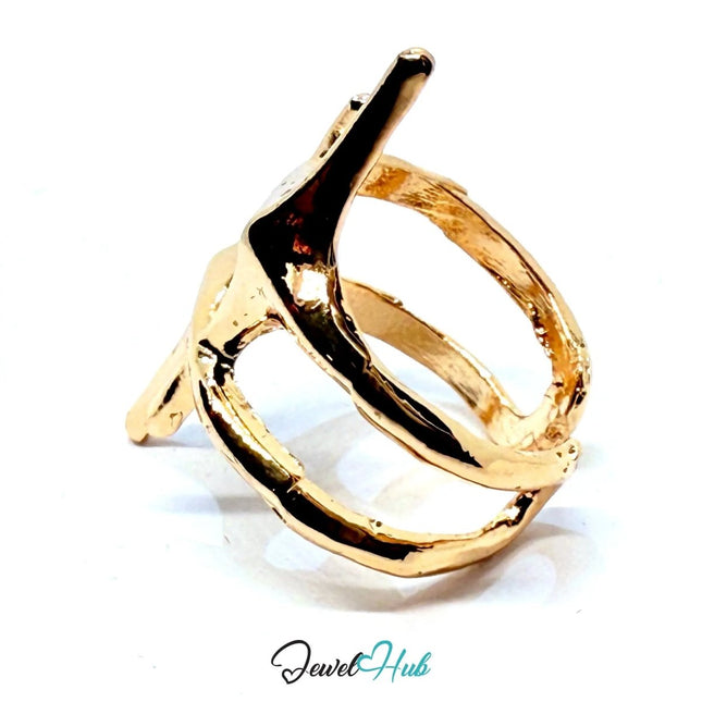 Gold - Plated Starburst Prong Zinc Ring with Sculptural Geometry – Bold Statement Band for Gen Z Stylists - JewelHub.co.uk