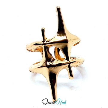 Gold - Plated Starburst Prong Zinc Ring with Sculptural Geometry – Bold Statement Band for Gen Z Stylists - JewelHub.co.uk
