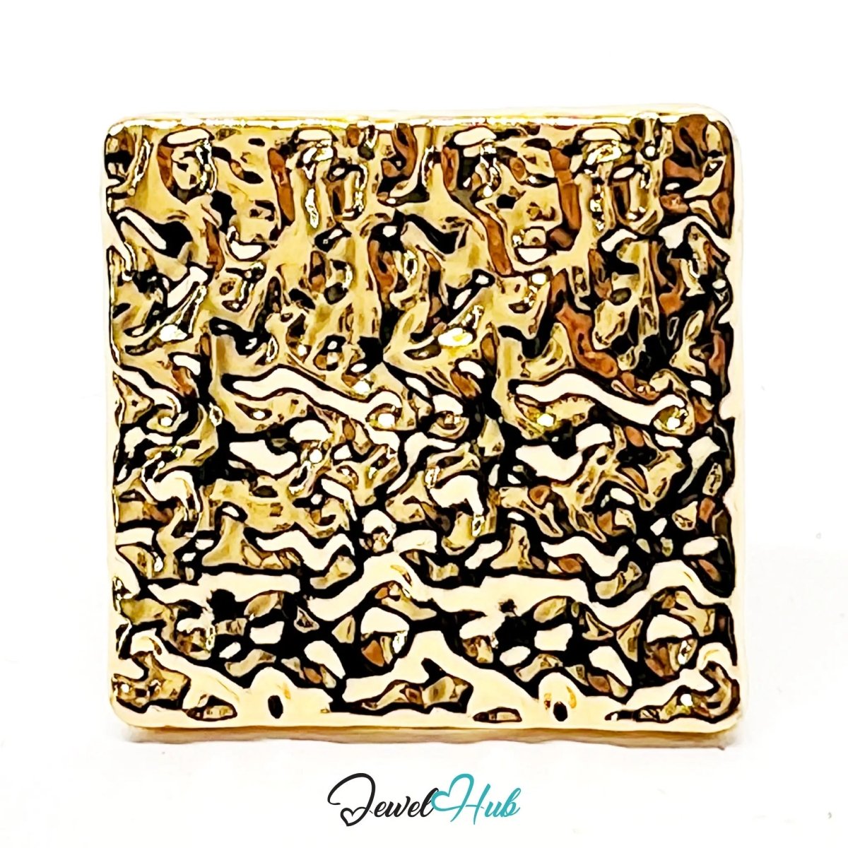 Gold - Plated Textured Square Ring – Adjustable O–Q | Sculptural Surface in 2025 Trend Logic - JewelHub.co.uk