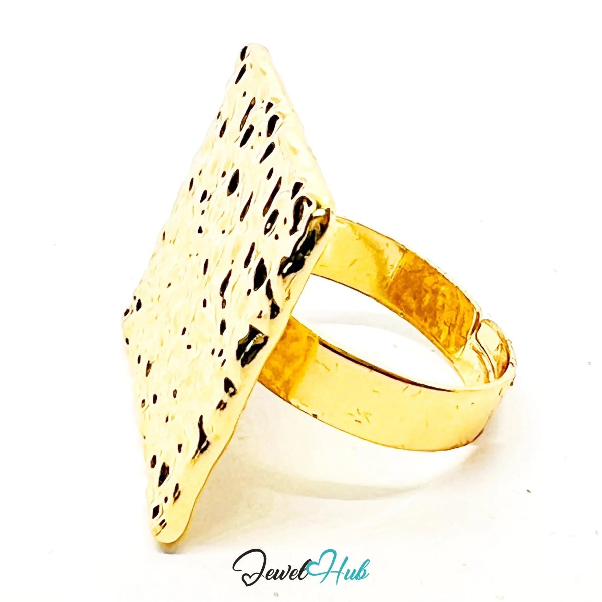 Gold - Plated Textured Square Ring – Adjustable O–Q | Sculptural Surface in 2025 Trend Logic - JewelHub.co.uk
