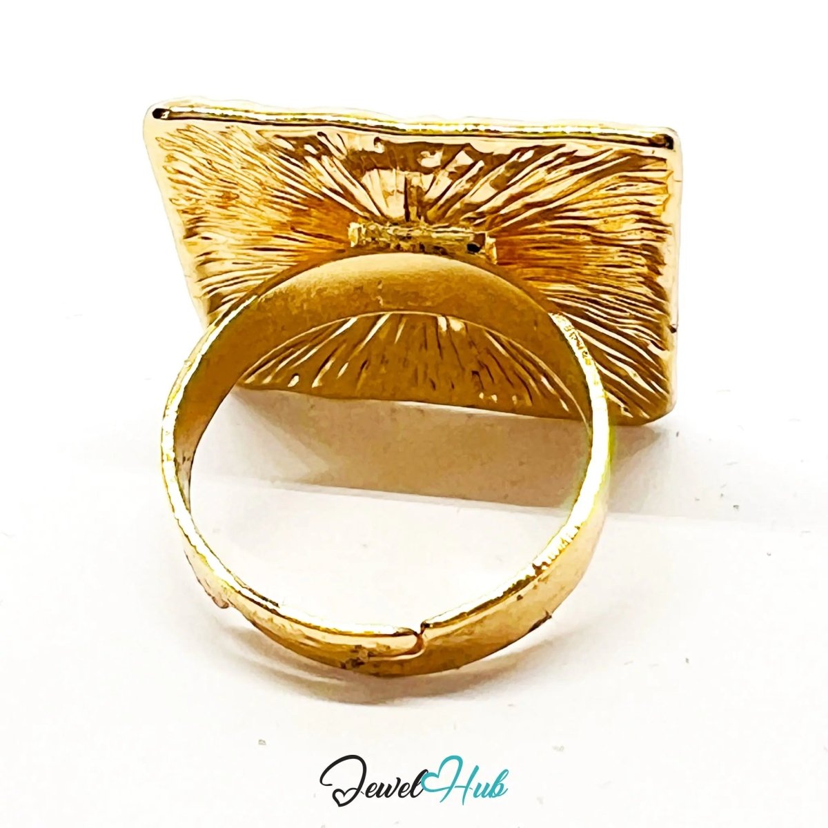 Gold - Plated Textured Square Ring – Adjustable O–Q | Sculptural Surface in 2025 Trend Logic - JewelHub.co.uk