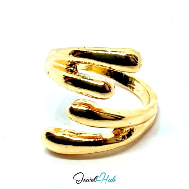 Gold - Plated Triple Spiral Zinc Alloy Ring – Adjustable Size K–M | Sculptural Stackers for Bold Minimalism - JewelHub.co.uk