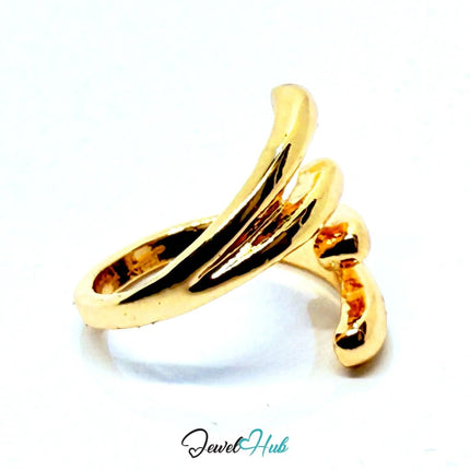 Gold - Plated Triple Spiral Zinc Alloy Ring – Adjustable Size K–M | Sculptural Stackers for Bold Minimalism - JewelHub.co.uk