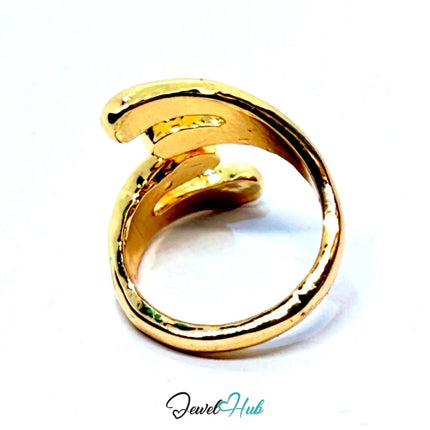 Gold - Plated Triple Spiral Zinc Alloy Ring – Adjustable Size K–M | Sculptural Stackers for Bold Minimalism - JewelHub.co.uk