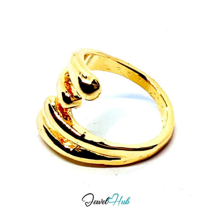 Gold - Plated Triple Spiral Zinc Alloy Ring – Adjustable Size K–M | Sculptural Stackers for Bold Minimalism - JewelHub.co.uk