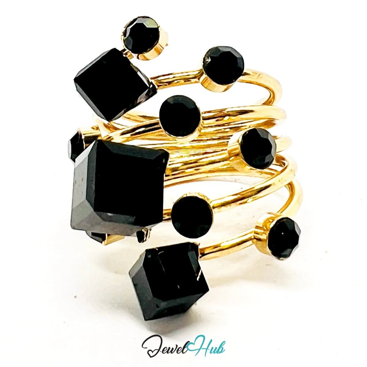 Gold - Plated Universe Ring – Fixed Size M | 8.63g Geometric Resin Gems in Cosmic Orbit - JewelHub.co.uk