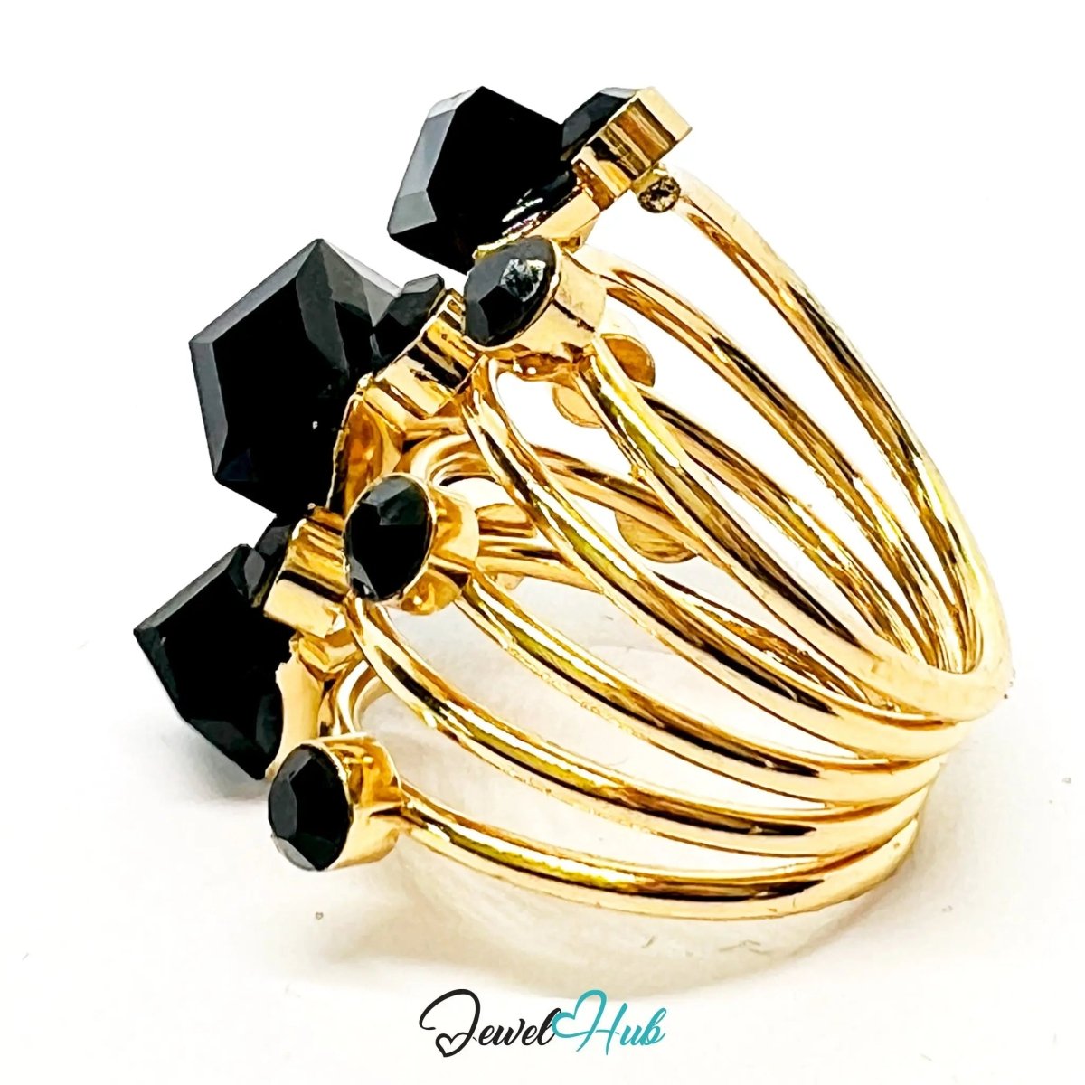Gold - Plated Universe Ring – Fixed Size M | 8.63g Geometric Resin Gems in Cosmic Orbit - JewelHub.co.uk