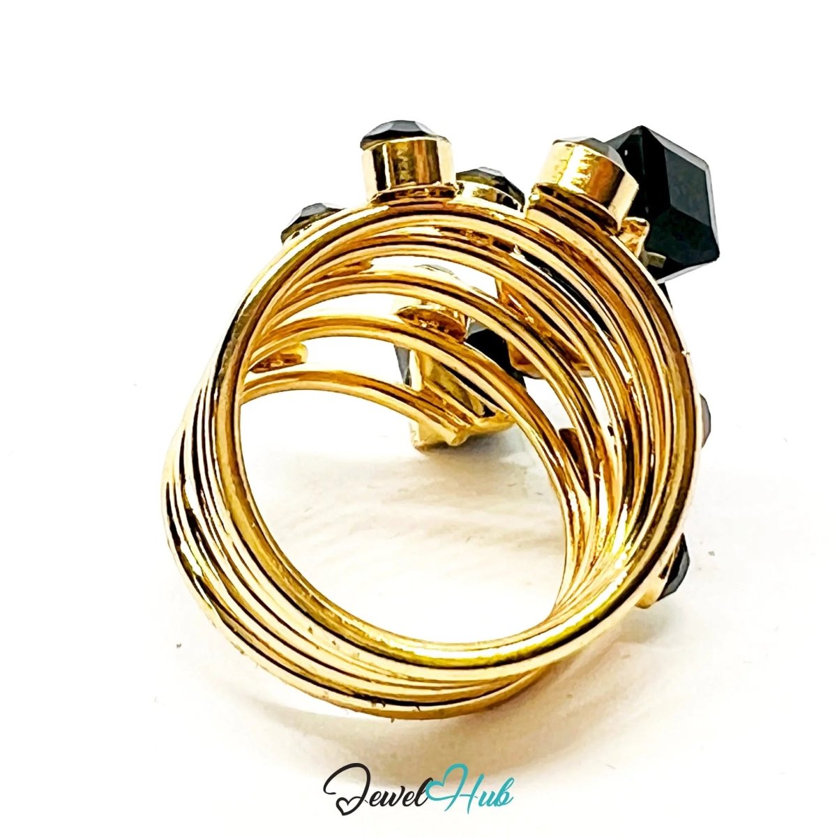 Gold - Plated Universe Ring – Fixed Size M | 8.63g Geometric Resin Gems in Cosmic Orbit - JewelHub.co.uk