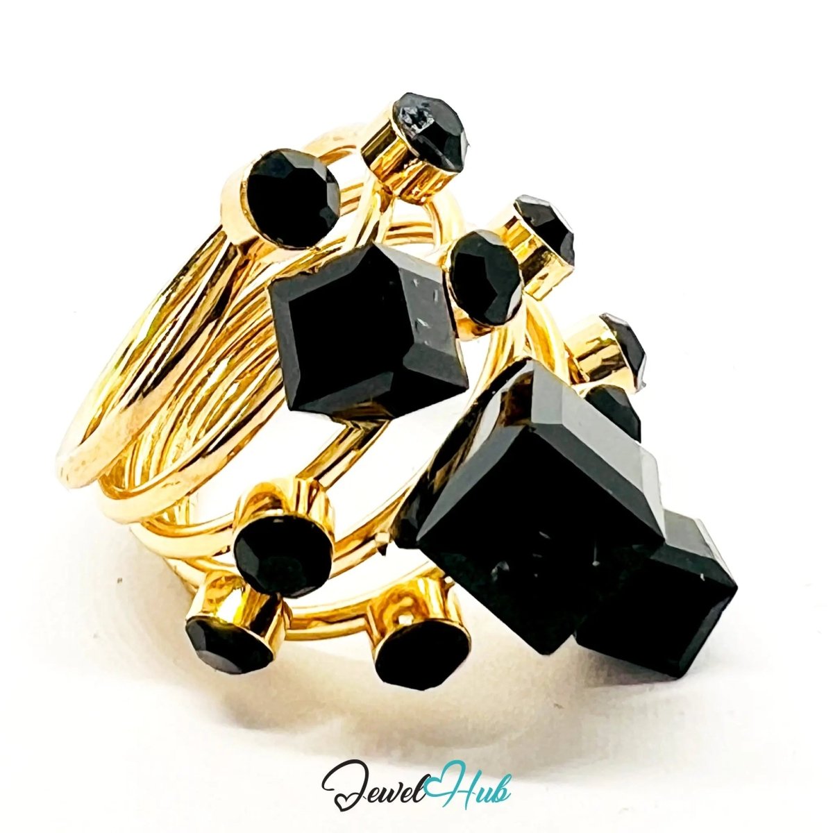 Gold - Plated Universe Ring – Fixed Size M | 8.63g Geometric Resin Gems in Cosmic Orbit - JewelHub.co.uk