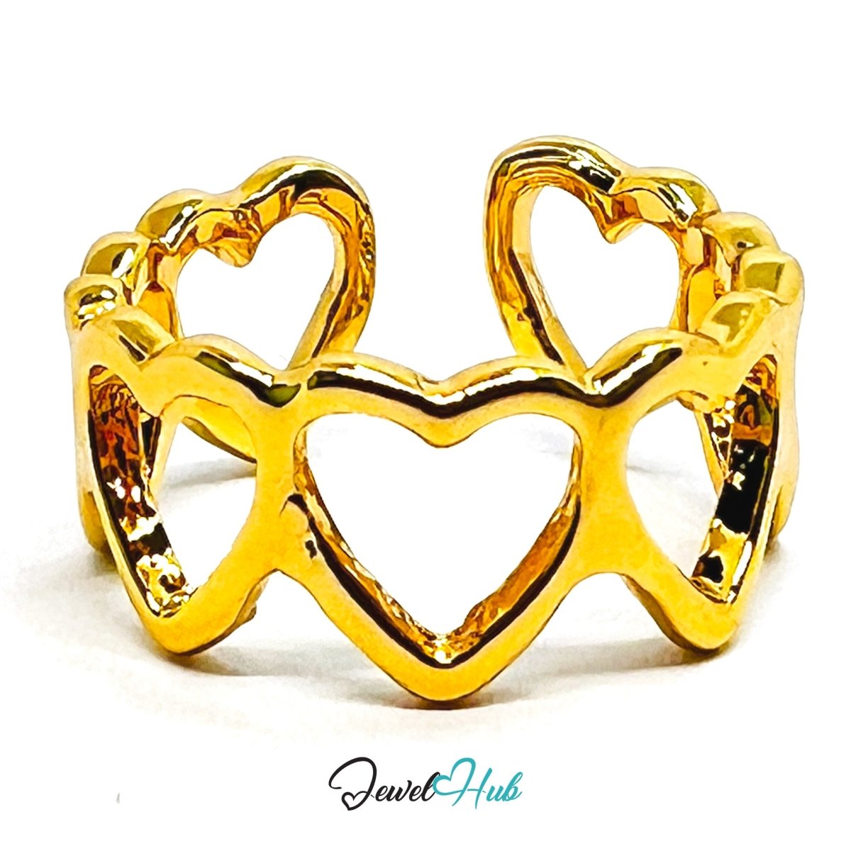 Gold Plated Zinc Alloy Heart Band Ring · Adjustable J K L - JewelHub.co.uk