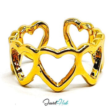 Gold Plated Zinc Alloy Heart Band Ring · Adjustable J K L - JewelHub.co.uk