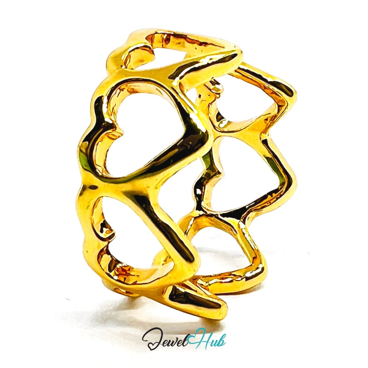 Gold Plated Zinc Alloy Heart Band Ring · Adjustable J K L - JewelHub.co.uk