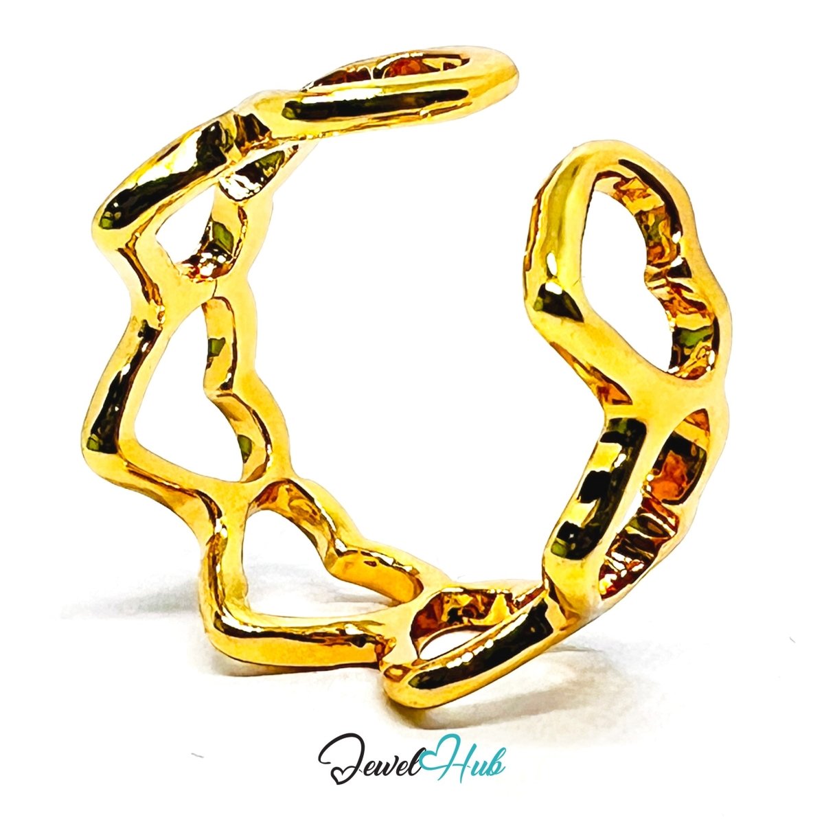 Gold Plated Zinc Alloy Heart Band Ring · Adjustable J K L - JewelHub.co.uk