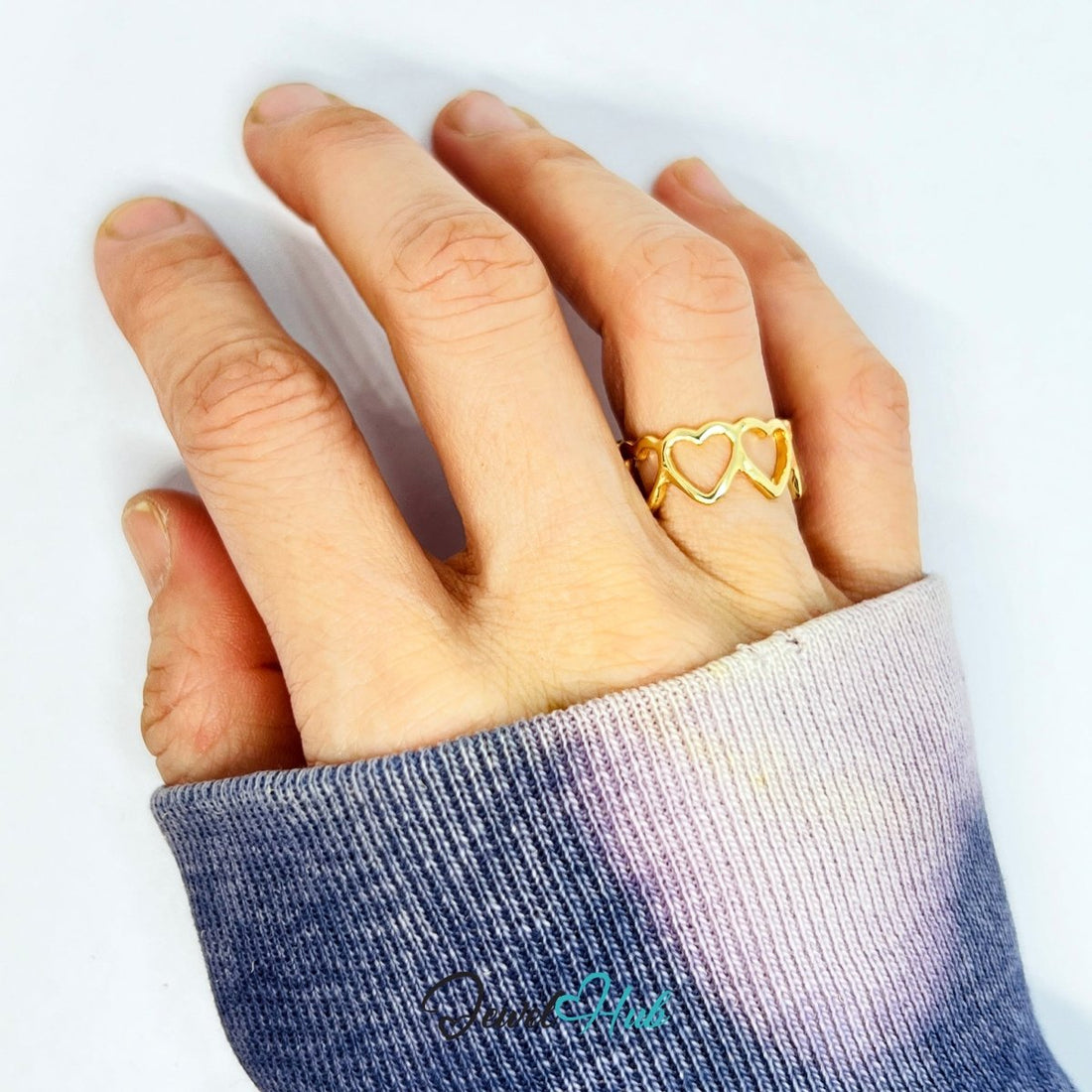 Gold Plated Zinc Alloy Heart Band Ring · Adjustable J K L - JewelHub.co.uk