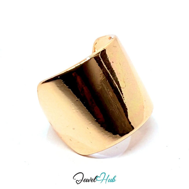 Gold - Plated Zinc Alloy Ring – Asymmetrical Wide Band, Gift for Teenagers & Sculptural Jewellery Lovers - JewelHub.co.uk