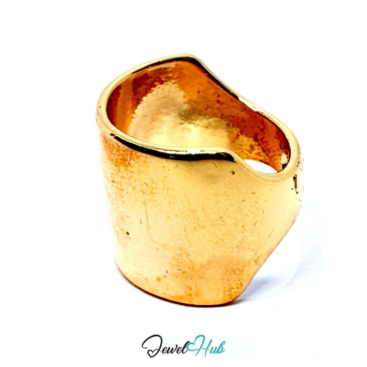 Gold - Plated Zinc Alloy Ring – Asymmetrical Wide Band, Gift for Teenagers & Sculptural Jewellery Lovers - JewelHub.co.uk