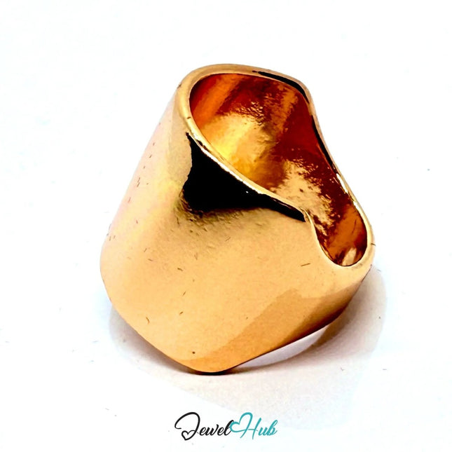 Gold - Plated Zinc Alloy Ring – Asymmetrical Wide Band, Gift for Teenagers & Sculptural Jewellery Lovers - JewelHub.co.uk