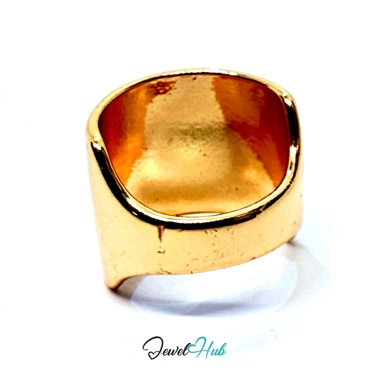 Gold - Plated Zinc Alloy Ring – Asymmetrical Wide Band, Gift for Teenagers & Sculptural Jewellery Lovers - JewelHub.co.uk