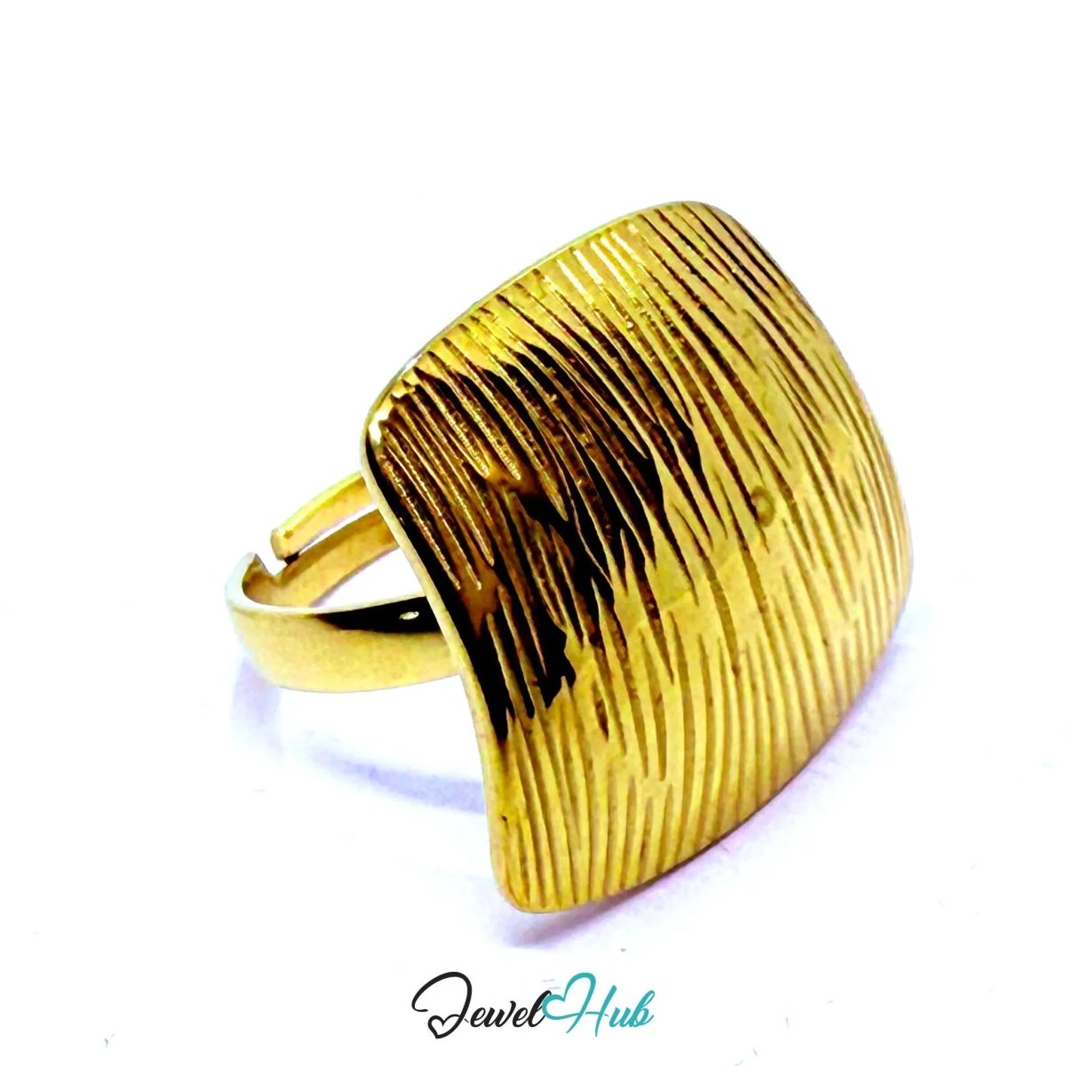 Gold - Plated Zinc Alloy Ring – Bold Textured Statement, Adjustable Gift for Teenagers & Trend - Driven Jewellery Lovers - JewelHub.co.uk