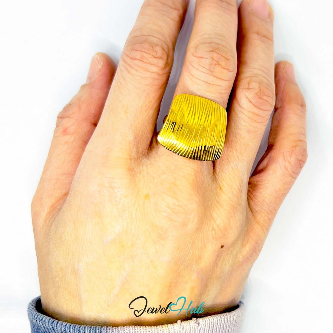 Gold - Plated Zinc Alloy Ring – Bold Textured Statement, Adjustable Gift for Teenagers & Trend - Driven Jewellery Lovers - JewelHub.co.uk
