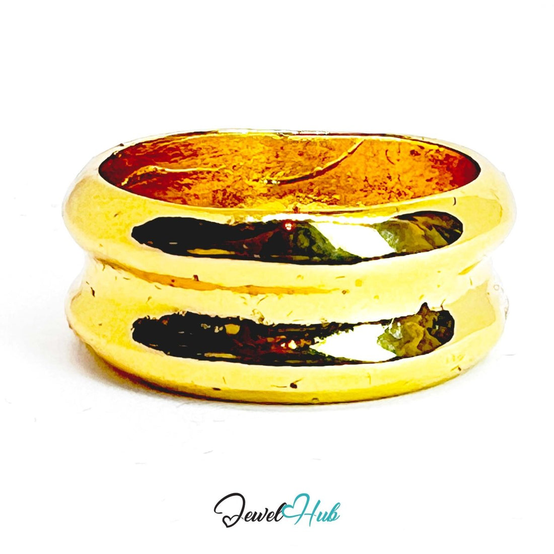 Gold - Plated Zinc Alloy Ring | Double Band | Fixed Size O | 4.4g Bold - JewelHub.co.uk