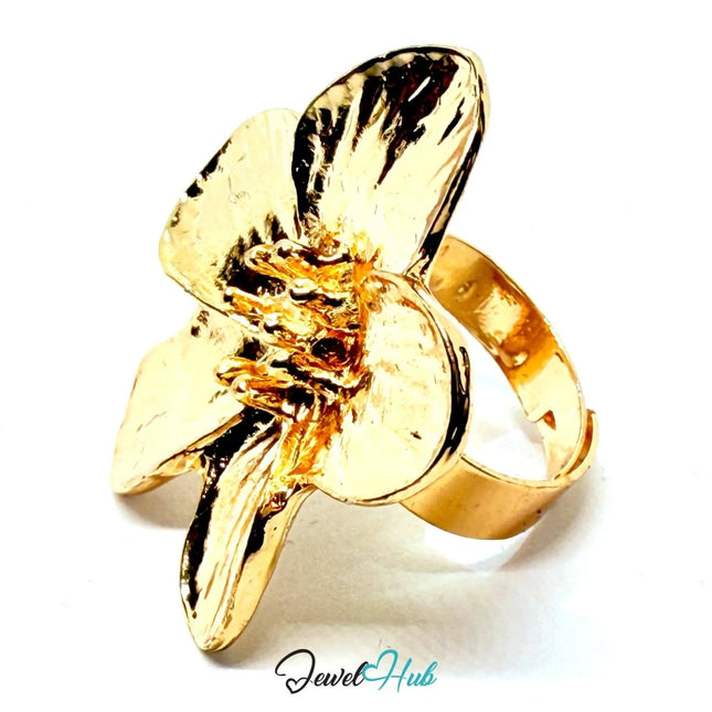 Gold - Plated Zinc Alloy Ring – Oversized Floral Statement, Gift for Teenagers & Nature - Loving Jewellery Fans - JewelHub.co.uk