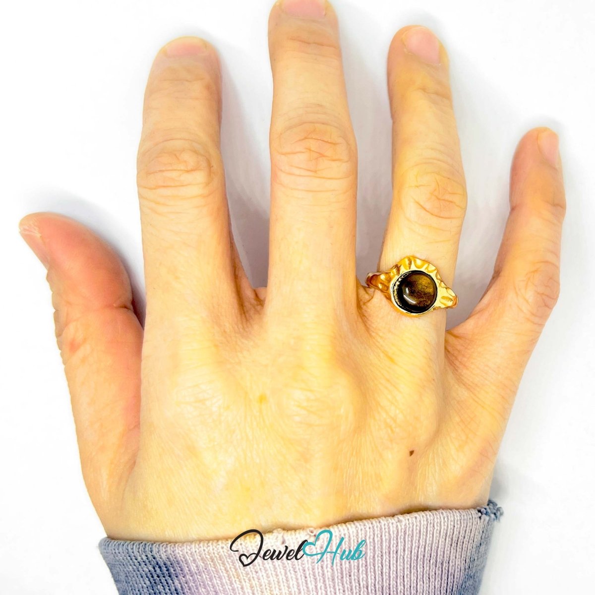 Gold - Plated Zinc Alloy Ring | Resin Gem | Open Band K - L | 3.1g - JewelHub.co.uk
