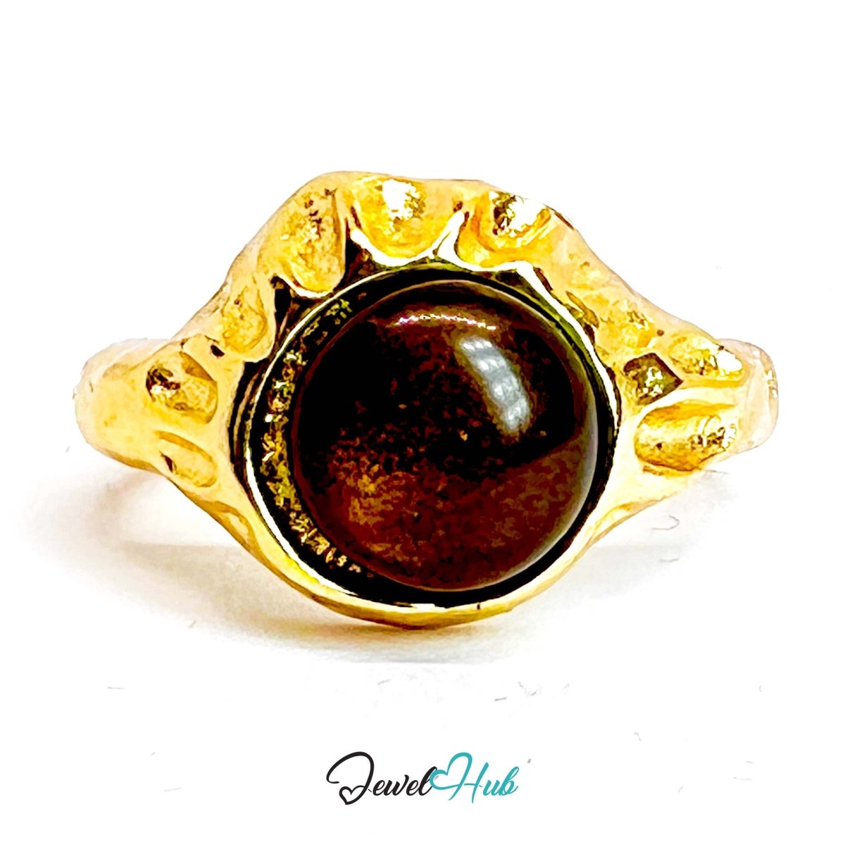 Gold - Plated Zinc Alloy Ring | Resin Gem | Open Band K - L | 3.1g - JewelHub.co.uk