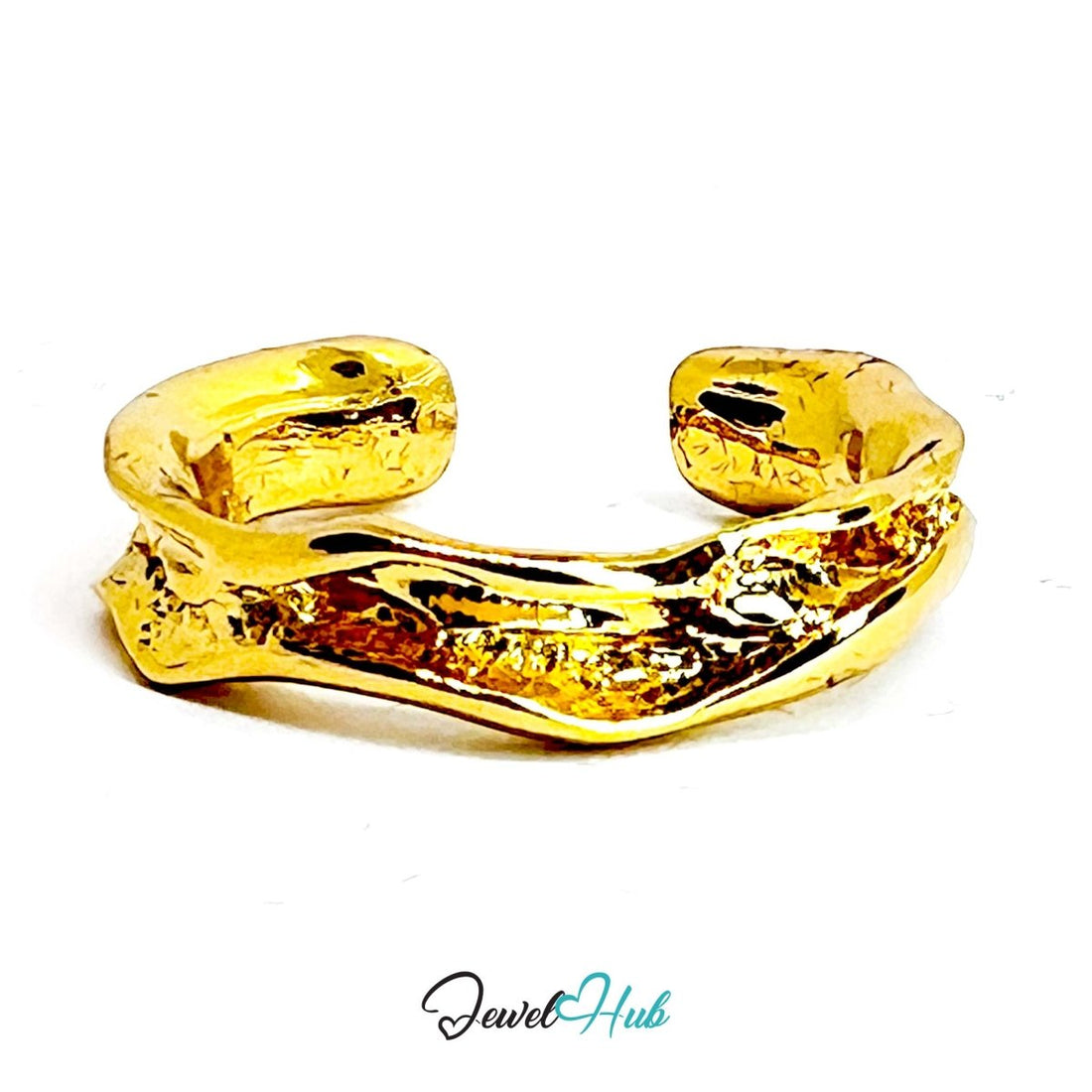 Gold - Plated Zinc Alloy Ring | Ripped Open Band | Size L - M | 2.45g Raw - JewelHub.co.uk