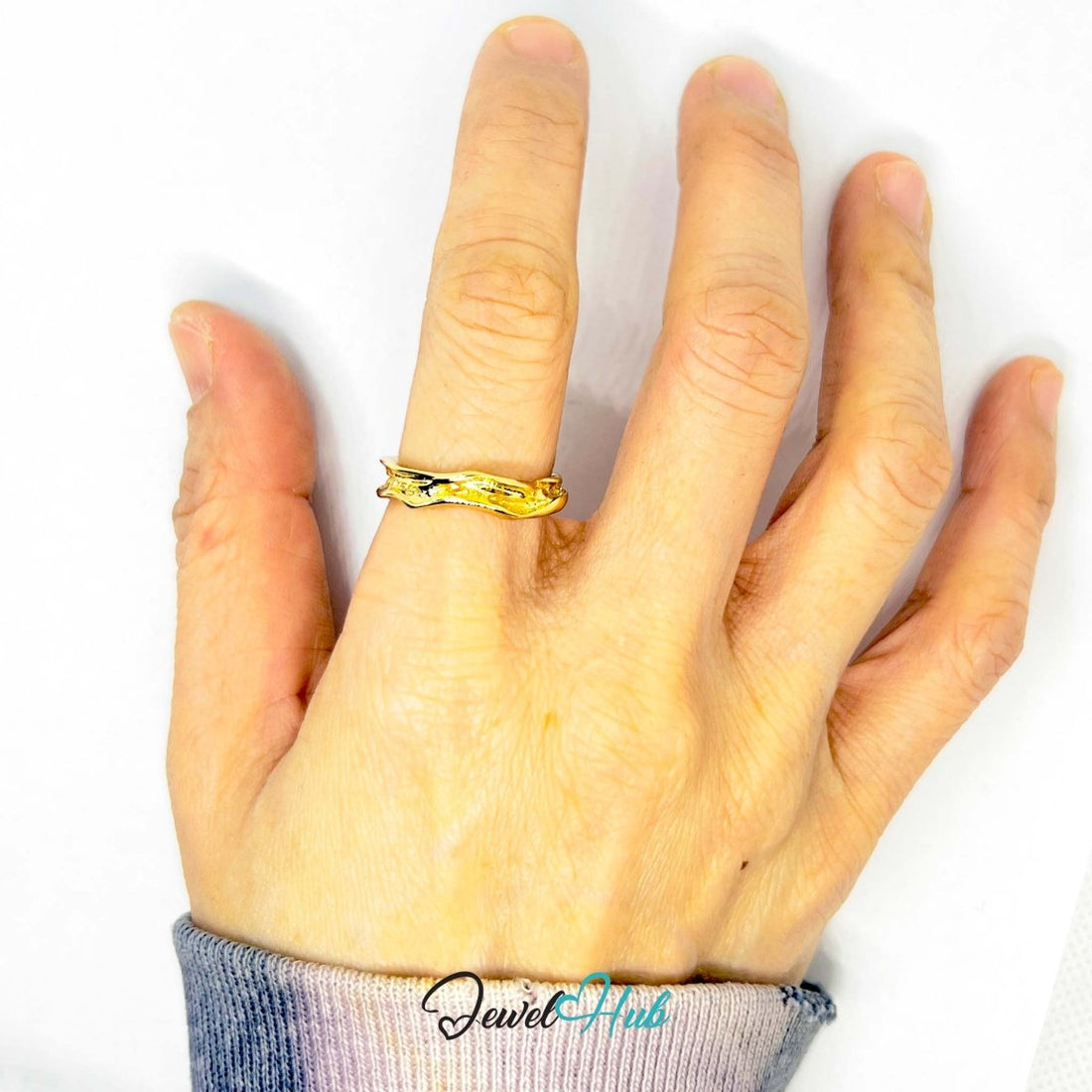 Gold - Plated Zinc Alloy Ring | Ripped Open Band | Size L - M | 2.45g Raw - JewelHub.co.uk