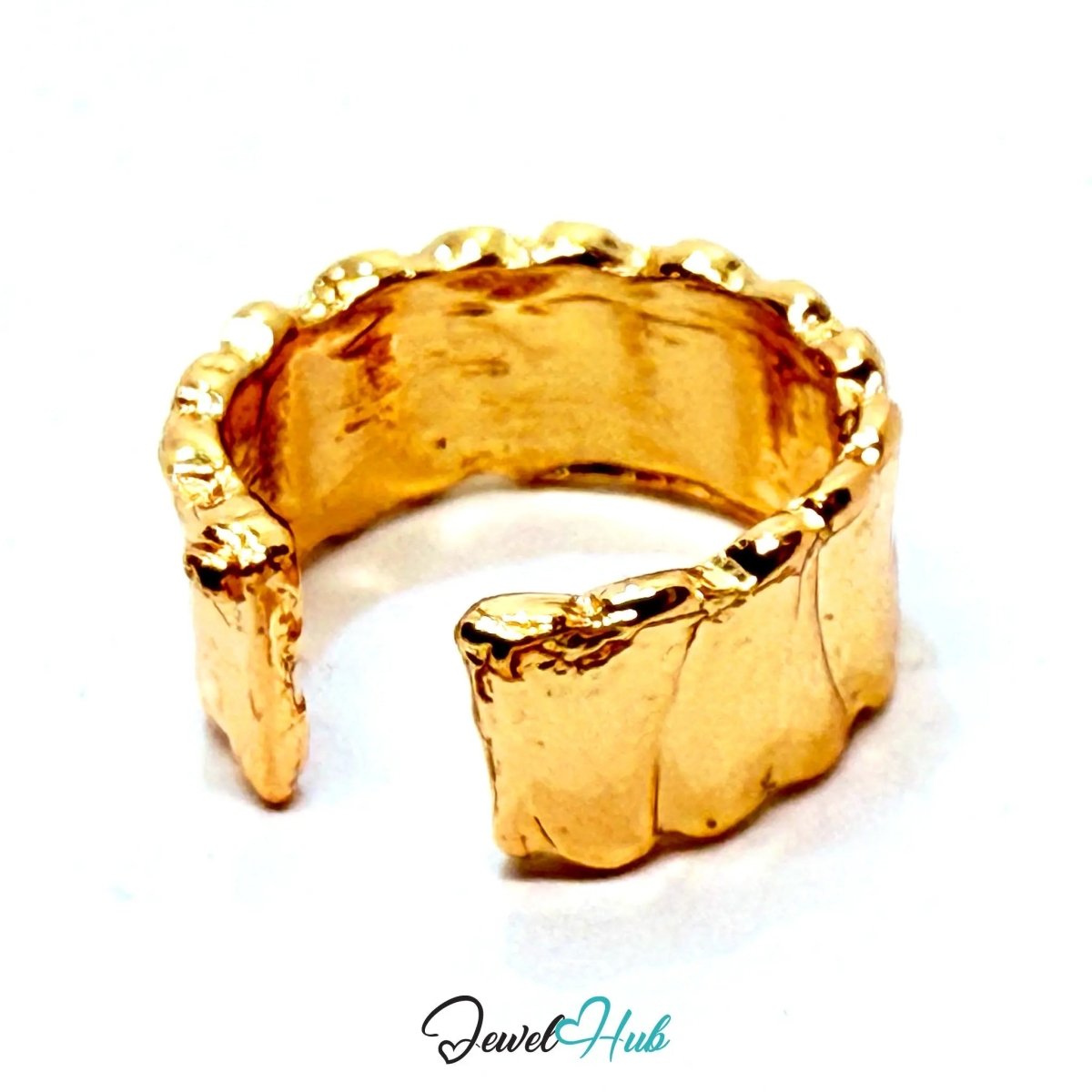 Gold - Plated Zinc Alloy Ring – Scalloped Texture Band, Gift for Teenagers & Trend - Driven Jewellery Lovers - JewelHub.co.uk