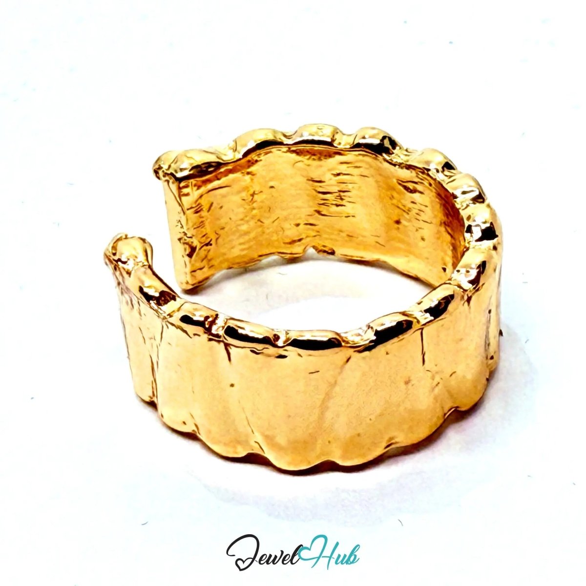 Gold - Plated Zinc Alloy Ring – Scalloped Texture Band, Gift for Teenagers & Trend - Driven Jewellery Lovers - JewelHub.co.uk