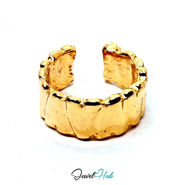 Gold - Plated Zinc Alloy Ring – Scalloped Texture Band, Gift for Teenagers & Trend - Driven Jewellery Lovers - JewelHub.co.uk