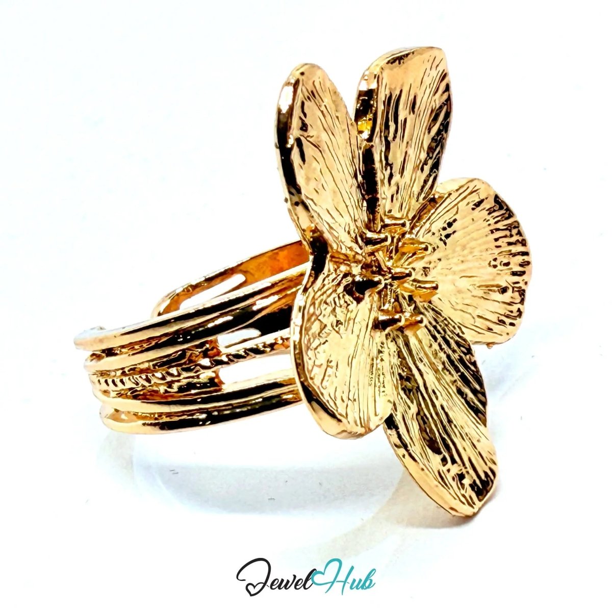 Gold - Plated Zinc Alloy Ring – Sculptural Floral Statement, Gift for Teenagers & Nature - Inspired Jewellery Lovers - JewelHub.co.uk