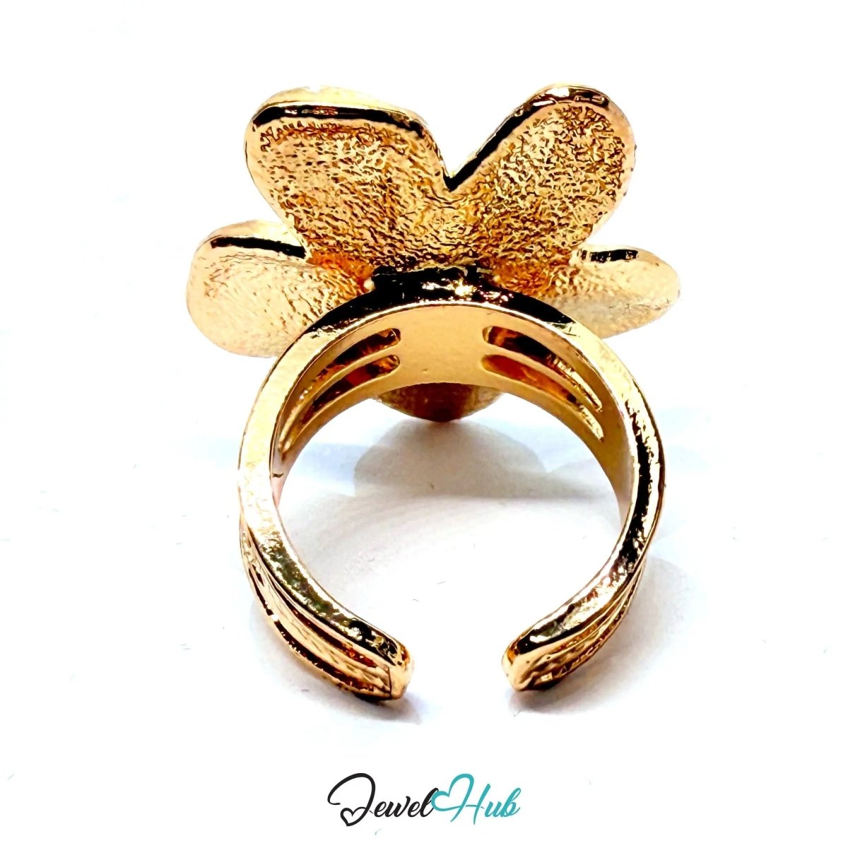 Gold - Plated Zinc Alloy Ring – Sculptural Floral Statement, Gift for Teenagers & Nature - Inspired Jewellery Lovers - JewelHub.co.uk