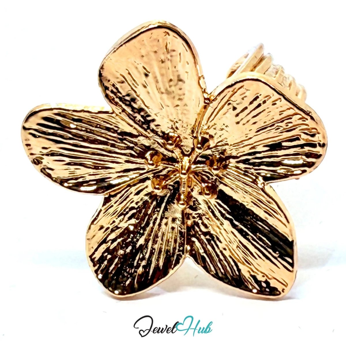 Gold - Plated Zinc Alloy Ring – Sculptural Floral Statement, Gift for Teenagers & Nature - Inspired Jewellery Lovers - JewelHub.co.uk