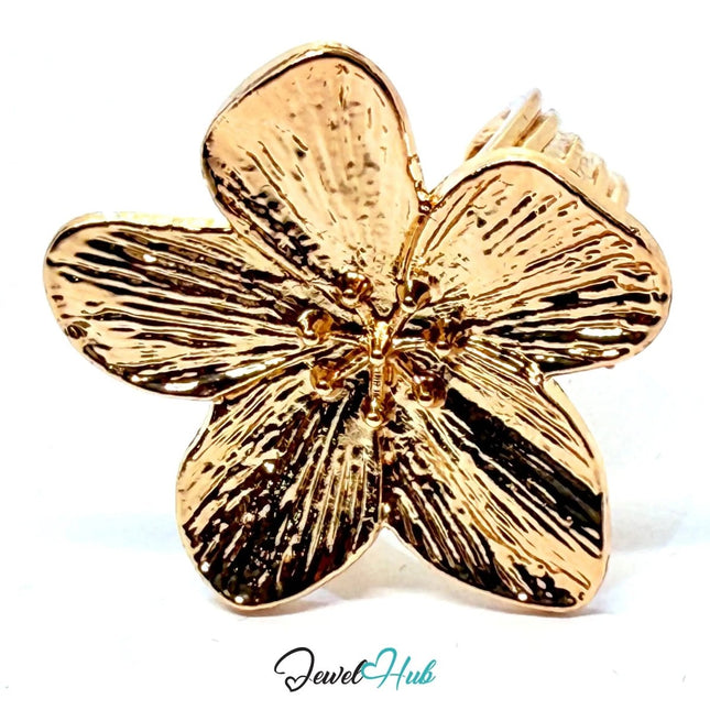 Gold - Plated Zinc Alloy Ring – Sculptural Floral Statement, Gift for Teenagers & Nature - Inspired Jewellery Lovers - JewelHub.co.uk