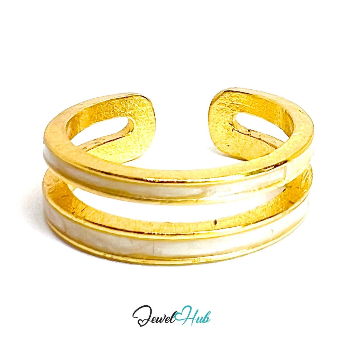 Gold - Plated Zinc Alloy Ring | Twin Resin Line | Open N - O | 2.35g - JewelHub.co.uk