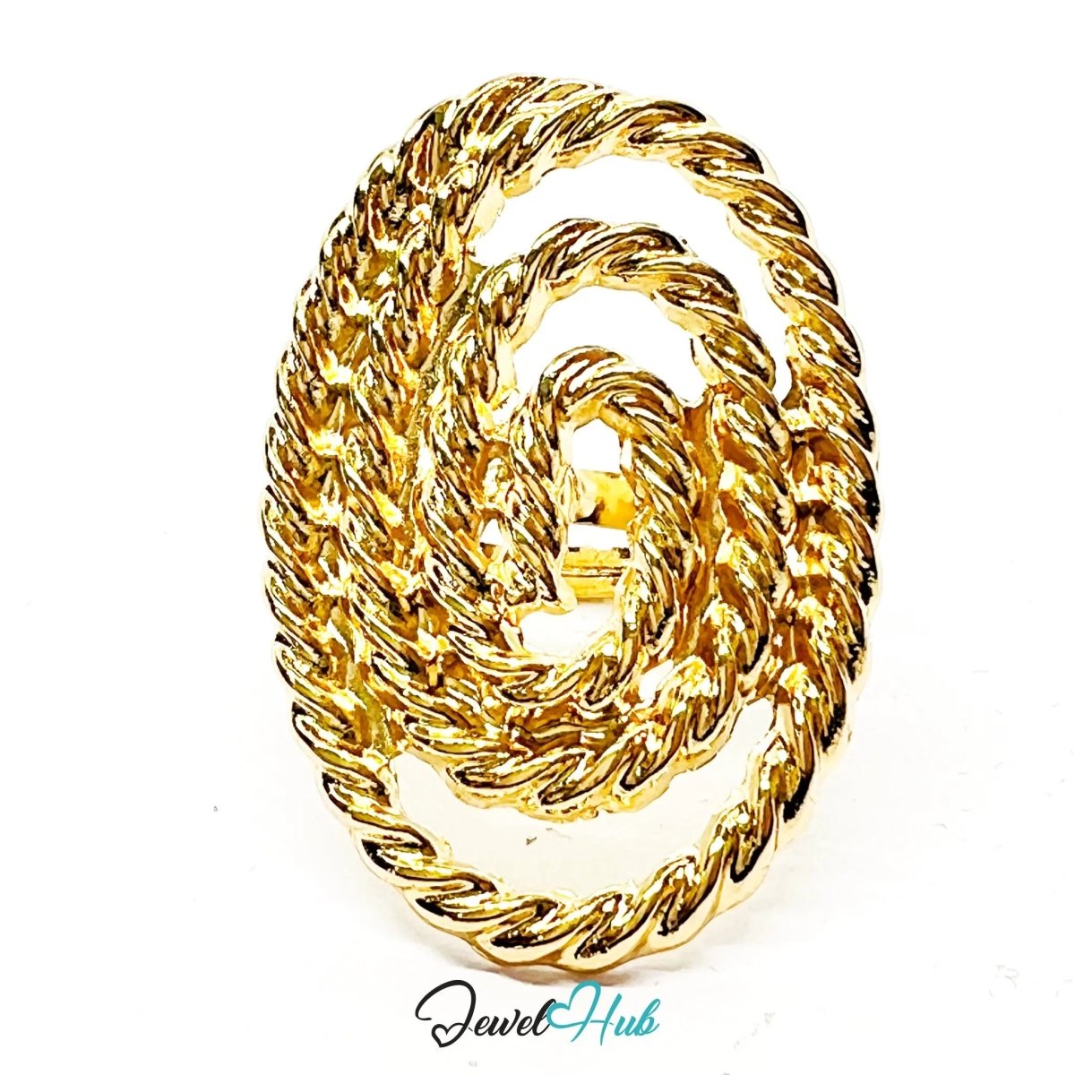 Gold - Plated Zinc Ring – Rope of Fortune Spiral 6.48g | Teens Gift Jewellery Trend | Adjustable M–O - JewelHub.co.uk