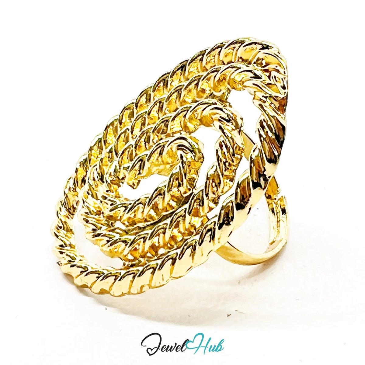 Gold - Plated Zinc Ring – Rope of Fortune Spiral 6.48g | Teens Gift Jewellery Trend | Adjustable M–O - JewelHub.co.uk