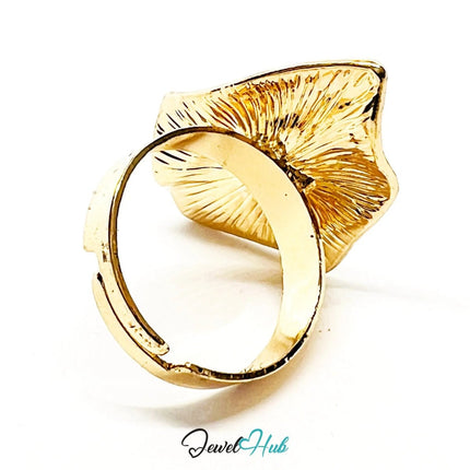 Gold - Plated Zinc Ring with Sculptural Pearl – Abstract Statement for Textural Jewellery Lovers - JewelHub.co.uk