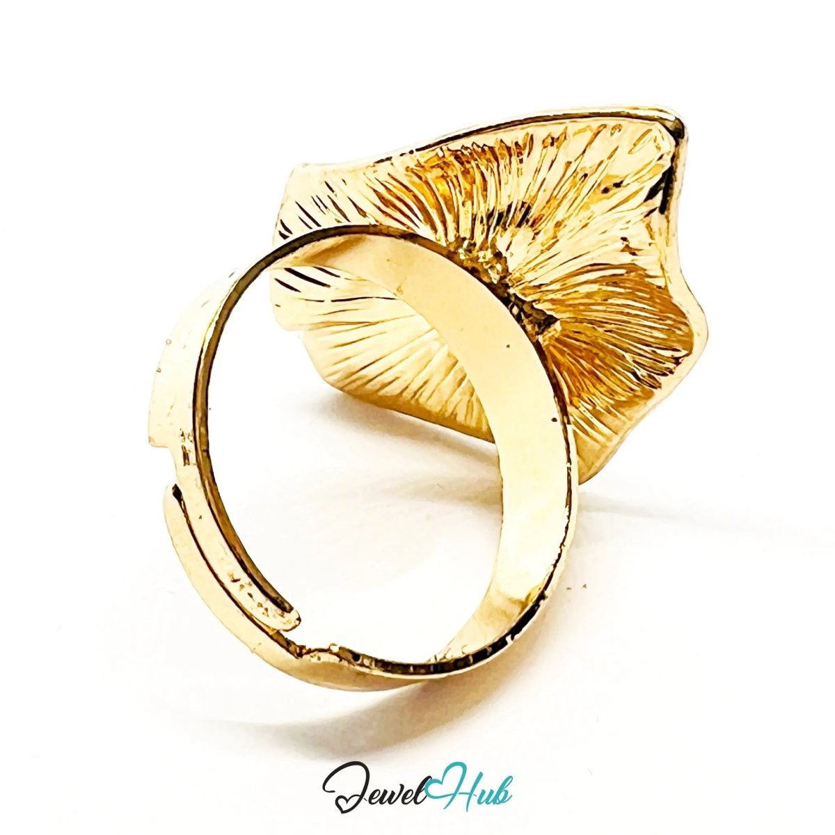 Gold - Plated Zinc Ring with Sculptural Pearl – Abstract Statement for Textural Jewellery Lovers - JewelHub.co.uk